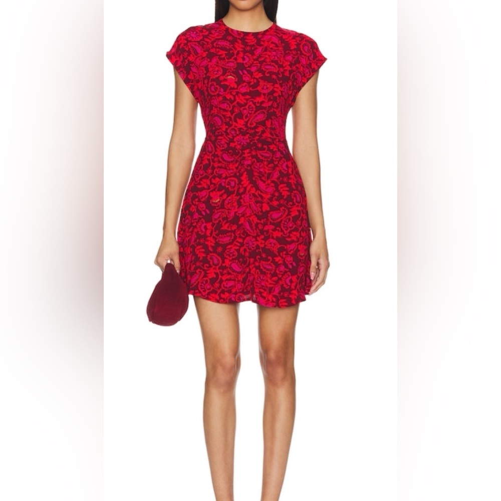 Celestina Cap Sleeve Mini Dress NWT. Selcetta Paisley Red. FAITHFULL THE BRAND